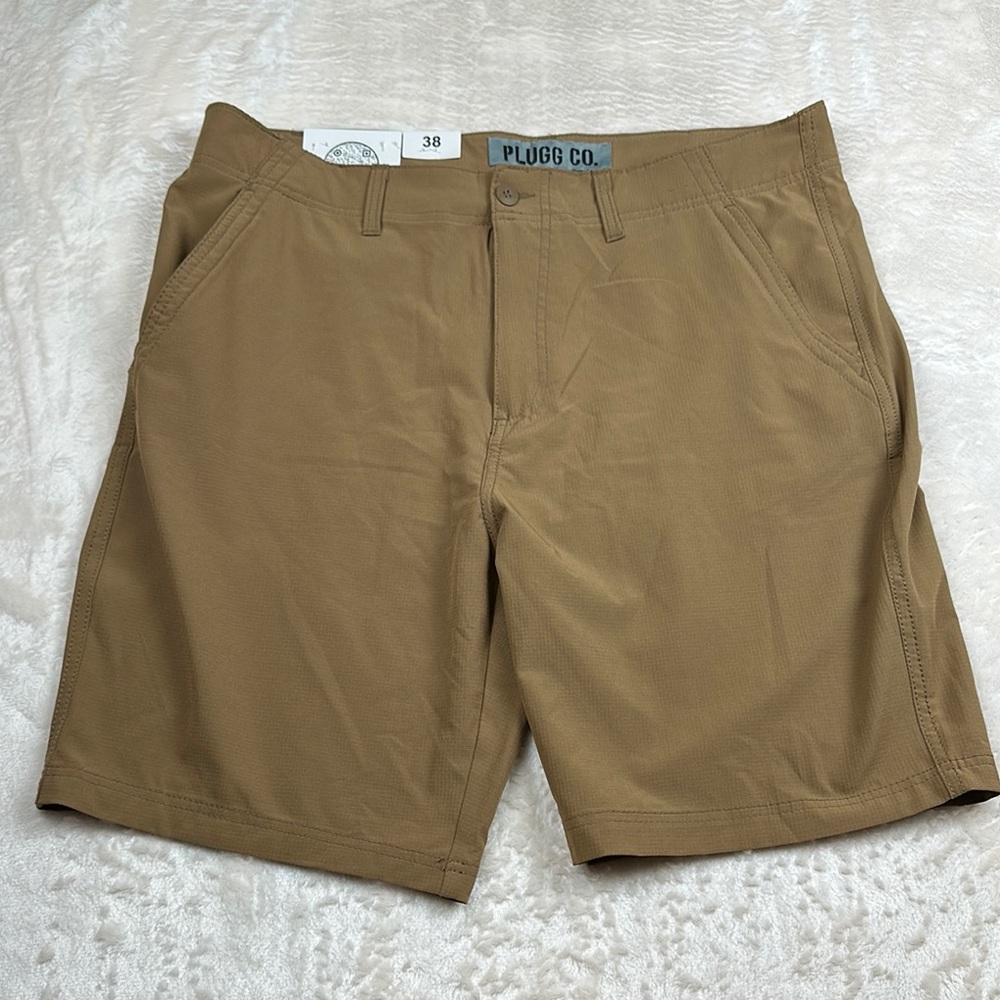 Plugg Tan Flat Front Relaxed Fit Shorts
